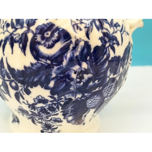 175 - c1776-94 Caughley Worcester 19.5cm Blue and White Mask Jug with Floral and Butterfly Design. Hairlin... 