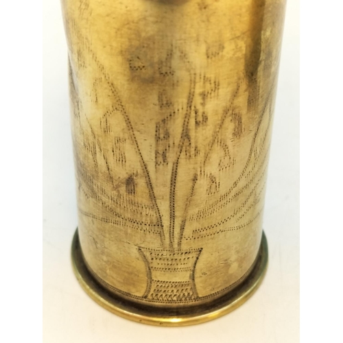 2 - Trench Art Pom Pom Artillery Shells (2) Marked 'Souvenir of The Great War 1914-1918'. 18cm Tall.