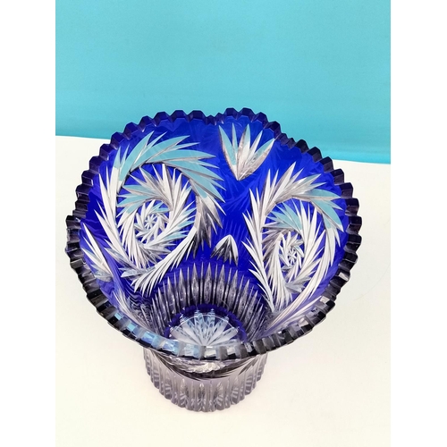 207 - Bohemia Crystal Cut Large 26cm Cobalt Blue Vase. Small Chip to Rim.