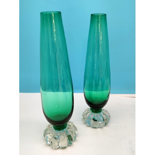 237 - Collection of Coloured Glass to include a Pair of Mid Century Green Bud Vases, Cobalt Blue Dish and ... 