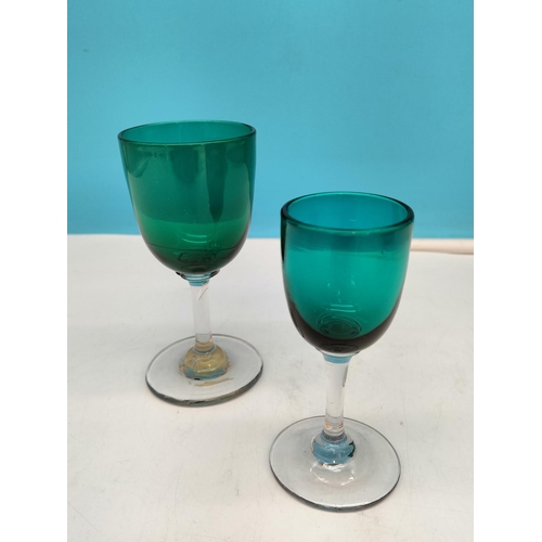 237 - Collection of Coloured Glass to include a Pair of Mid Century Green Bud Vases, Cobalt Blue Dish and ... 