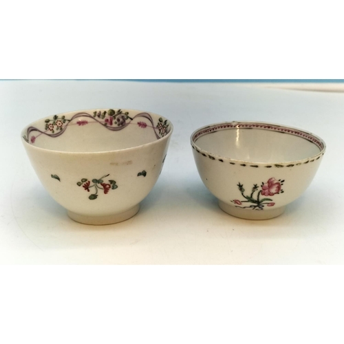 251 - New Hall Tea Bowls (2) c1800. One with Nibble to Rim.