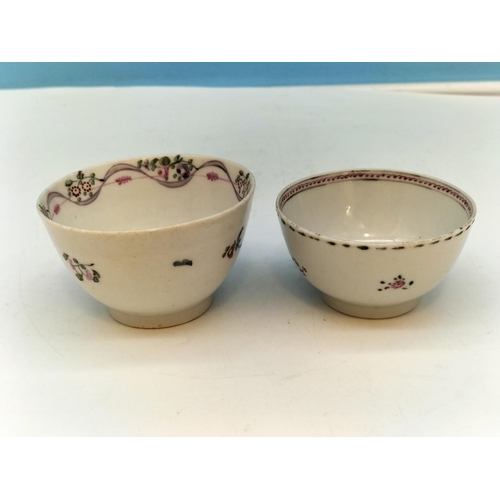 251 - New Hall Tea Bowls (2) c1800. One with Nibble to Rim.