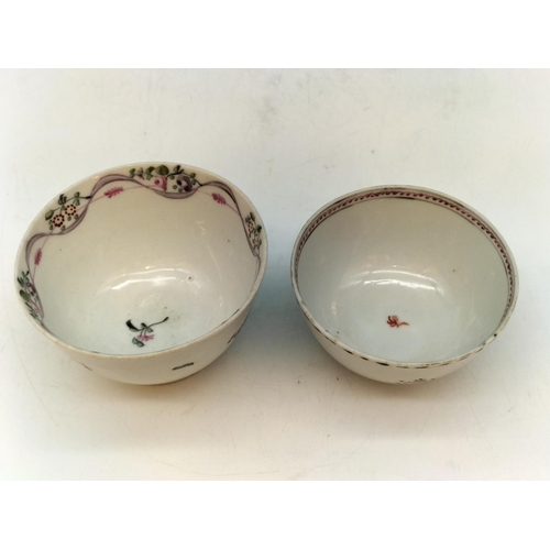 251 - New Hall Tea Bowls (2) c1800. One with Nibble to Rim.