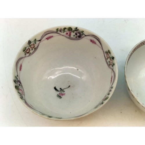 251 - New Hall Tea Bowls (2) c1800. One with Nibble to Rim.