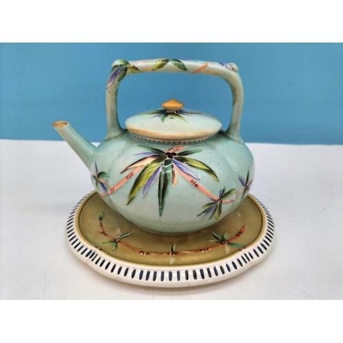 26 - c1883 Wedgwood Bamboo Teapot with Stand, Different Colourway. Retailed by T.Goode & Co, London. Teap... 