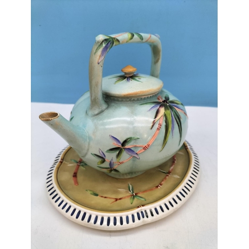 26 - c1883 Wedgwood Bamboo Teapot with Stand, Different Colourway. Retailed by T.Goode & Co, London. Teap... 