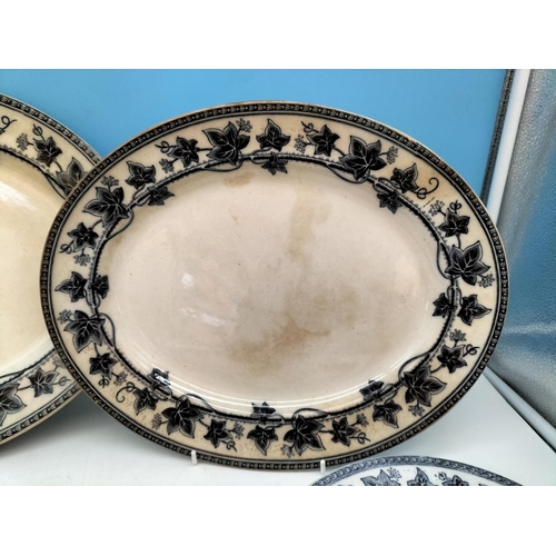 262 - c1860-1880 Wedgwood Ivy Pattern Blue and White Platters (2) plus Dinner Plates (6). Chip to One Plat... 