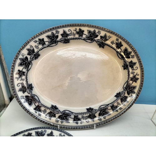 262 - c1860-1880 Wedgwood Ivy Pattern Blue and White Platters (2) plus Dinner Plates (6). Chip to One Plat... 