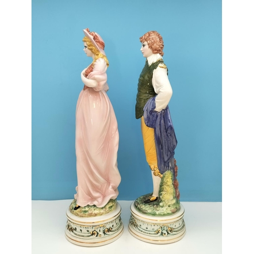 28 - Bassano Italian Pottery Lady and Gentleman 55cm Figures.