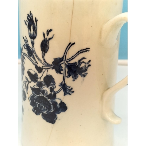 3 - c1780 Lowestoft Porcelain 15cm Blue and White Tankard with Floral Sprays and Butterflies. Hairline t... 