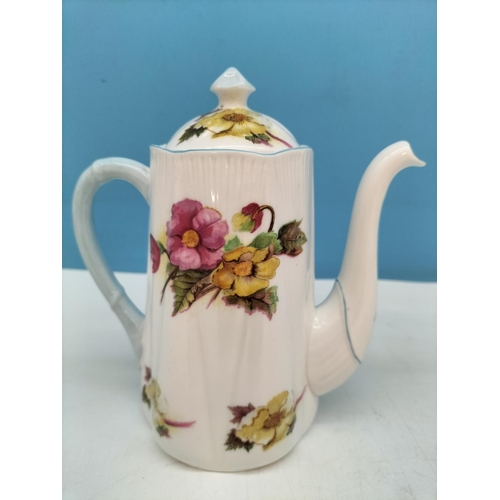 30 - Shelley China Demitasse Coffee Pot in the 'Begonia' Pattern 13427. 16cm Tall