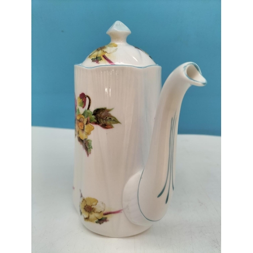 30 - Shelley China Demitasse Coffee Pot in the 'Begonia' Pattern 13427. 16cm Tall