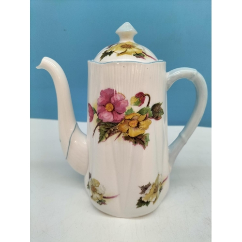 30 - Shelley China Demitasse Coffee Pot in the 'Begonia' Pattern 13427. 16cm Tall