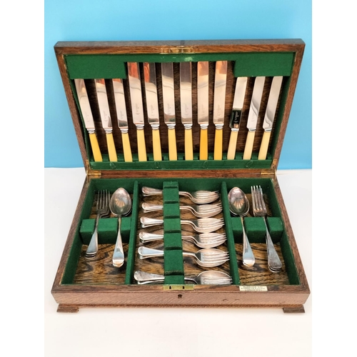 300 - Oak Cased 34 Piece Silver Plated Canteen of Cutlery by James Dixons for Harrods of London 1890-1940.... 