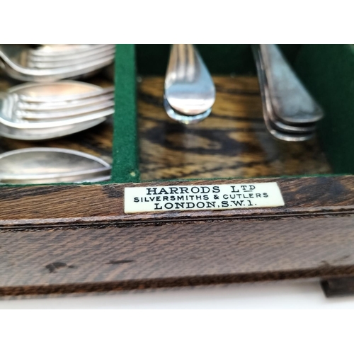 300 - Oak Cased 34 Piece Silver Plated Canteen of Cutlery by James Dixons for Harrods of London 1890-1940.... 