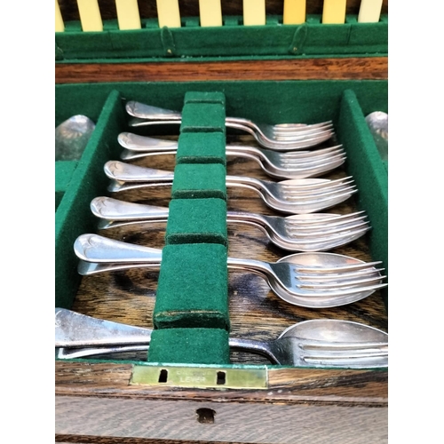 300 - Oak Cased 34 Piece Silver Plated Canteen of Cutlery by James Dixons for Harrods of London 1890-1940.... 