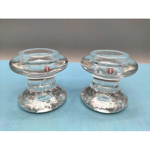 322 - Pair of Littala (Finland) Glass 8.5cm Candle Holders in the 'Rulla' Pattern by Timo Sarpaneva.