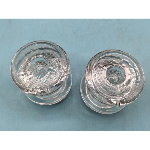 322 - Pair of Littala (Finland) Glass 8.5cm Candle Holders in the 'Rulla' Pattern by Timo Sarpaneva.