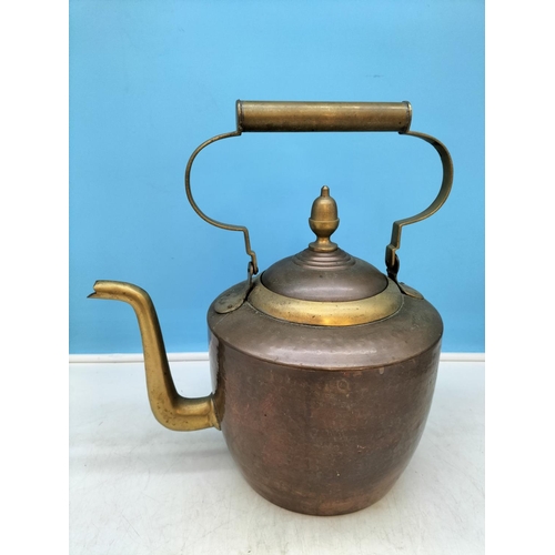 327 - Victorian Copper Kettle. With Handle Up 37cm High, 35cm Diameter.