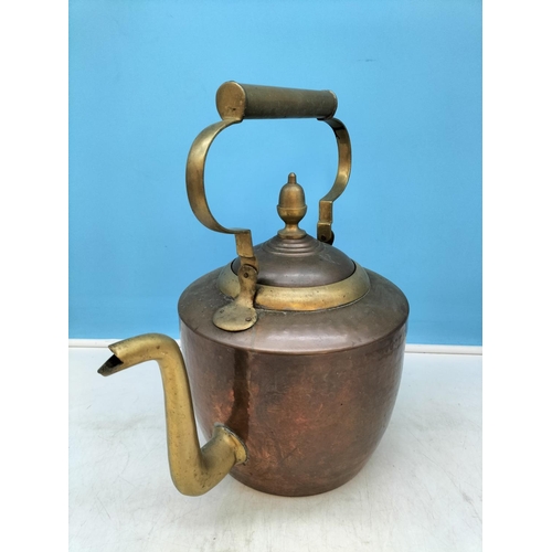 327 - Victorian Copper Kettle. With Handle Up 37cm High, 35cm Diameter.