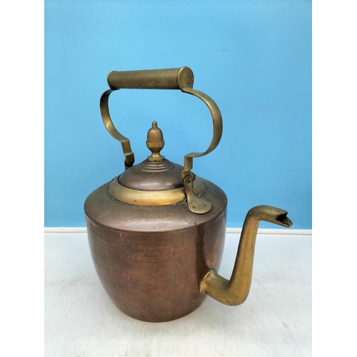 327 - Victorian Copper Kettle. With Handle Up 37cm High, 35cm Diameter.