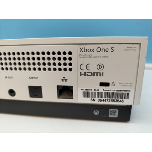 357 - Microsoft Xbox One S Games Console, No Controllers, Powers Up.