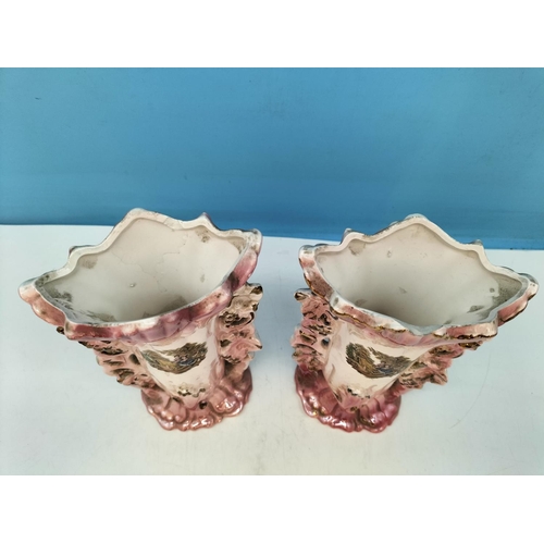 387 - Large 28cm Continental Pottery Footed Twin Handled Vase plus 2 x Smaller Spill Vases.