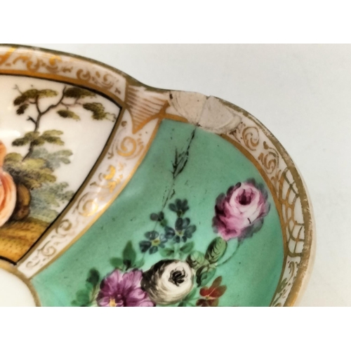 396 - c1870 Hand Painted Dresden Agustus Rex Coffee Cup and Saucer 'Watteau' Decoration. Saucer A/F.