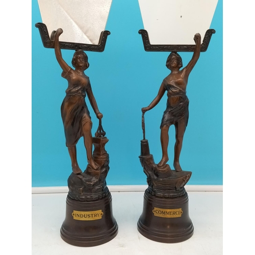 4 - c1920-1930 Art Deco Spelter Painted 43cm Figures (2) with Fan Mirrors on Bakelite Stands. One Labell... 