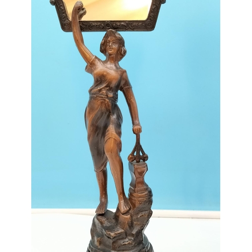 4 - c1920-1930 Art Deco Spelter Painted 43cm Figures (2) with Fan Mirrors on Bakelite Stands. One Labell... 