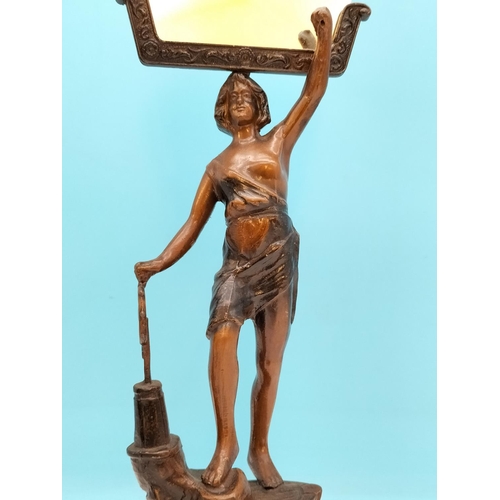 4 - c1920-1930 Art Deco Spelter Painted 43cm Figures (2) with Fan Mirrors on Bakelite Stands. One Labell... 