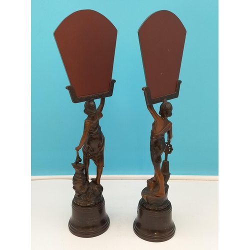 4 - c1920-1930 Art Deco Spelter Painted 43cm Figures (2) with Fan Mirrors on Bakelite Stands. One Labell... 