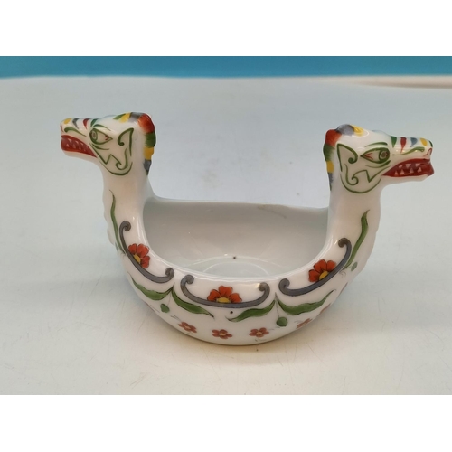 410 - Porsgrund Porcelain (Norway) Double Dragon Headed Ale Bowl. 8cm High.