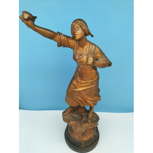 412 - 19th Century 56cm Mestais Signed Spelter Sculpture of French Freedom Lady Liberty. Some Loses.