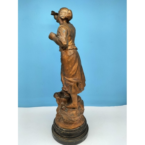 412 - 19th Century 56cm Mestais Signed Spelter Sculpture of French Freedom Lady Liberty. Some Loses.