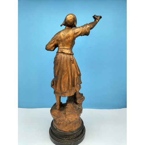 412 - 19th Century 56cm Mestais Signed Spelter Sculpture of French Freedom Lady Liberty. Some Loses.