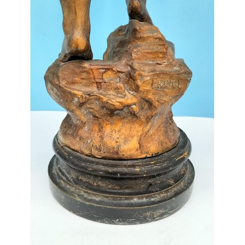 413 - 19th Century 56cm Mestais Signed Spelter Sculpture 'Rescue'. Some Loses.