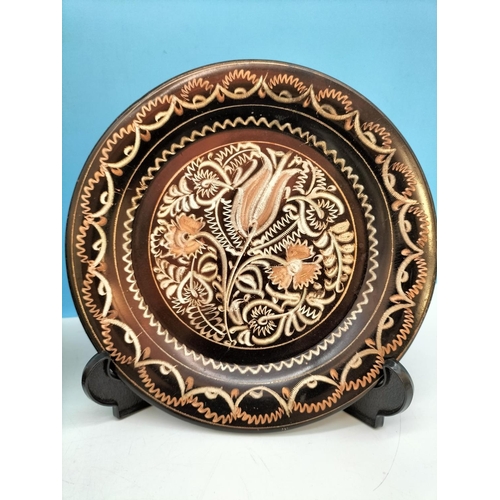 437 - Turkish Erzincunilar Hand Etched 18cm Copper Plates (2) with Floral Decoration.