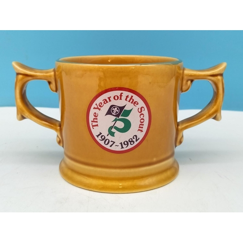 447 - Wade Scouts 75th Anniversary Two Handled Mug plus a Girl Guides Leather Belt.