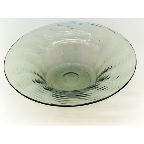 5 - Whitefriars Spiral Ribbed Pattern Sea Green Bowl. 8cm Tall, 27cm Diameter. Scratching to Base throug... 