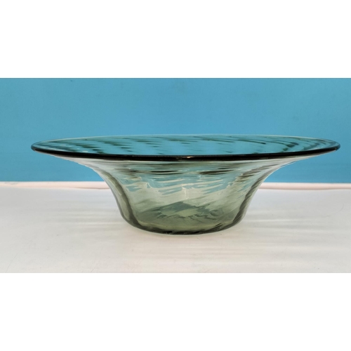 5 - Whitefriars Spiral Ribbed Pattern Sea Green Bowl. 8cm Tall, 27cm Diameter. Scratching to Base throug... 