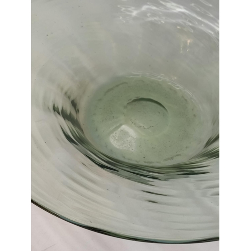 5 - Whitefriars Spiral Ribbed Pattern Sea Green Bowl. 8cm Tall, 27cm Diameter. Scratching to Base throug... 