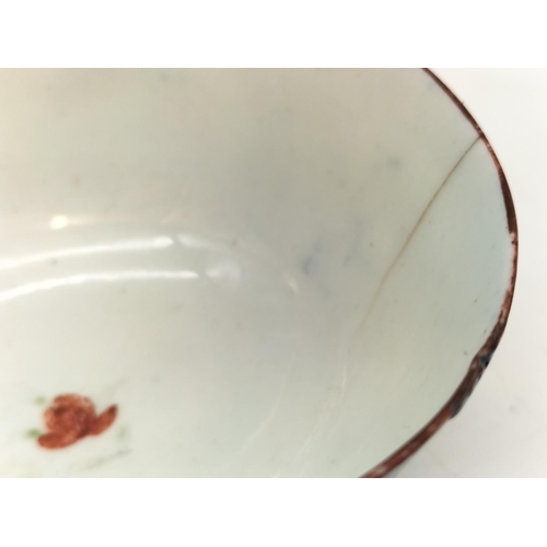 53 - First Period Worcester Powder Blue Tea Bowl and Saucer with Exotic Flowers Decoration c 1765. Hairli... 