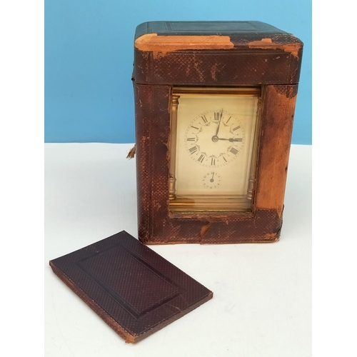 62 - 19th Century French Brass Carriage Clock in Original Case with Key. Retailed by Alex Duncan, Glasgow... 