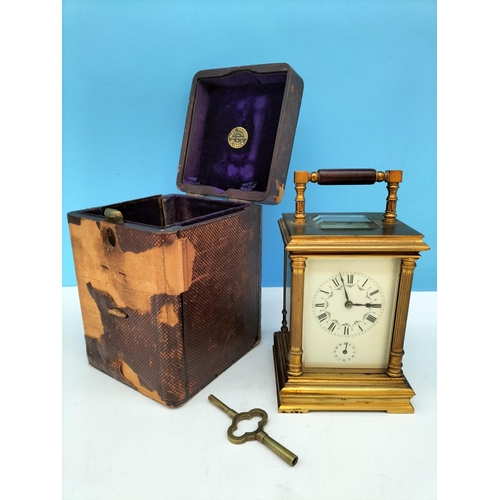 62 - 19th Century French Brass Carriage Clock in Original Case with Key. Retailed by Alex Duncan, Glasgow... 