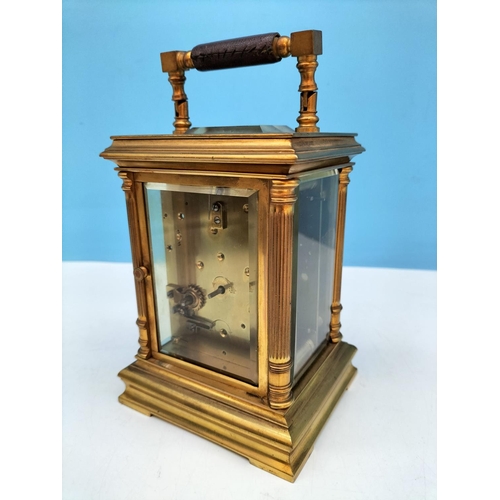 62 - 19th Century French Brass Carriage Clock in Original Case with Key. Retailed by Alex Duncan, Glasgow... 