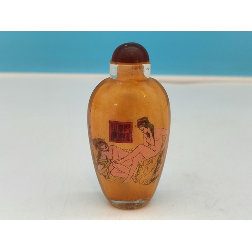 372 - Chinese Snuff Bottles (2) with Erotic and Oriental Scenes. One Bone and One Glass. Tallest 7.5cm.