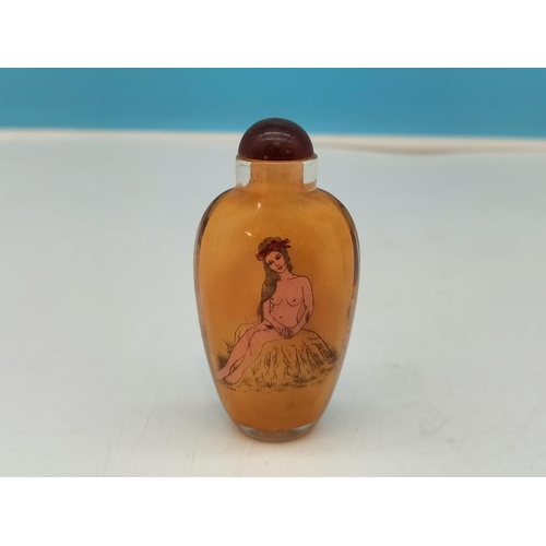 372 - Chinese Snuff Bottles (2) with Erotic and Oriental Scenes. One Bone and One Glass. Tallest 7.5cm.