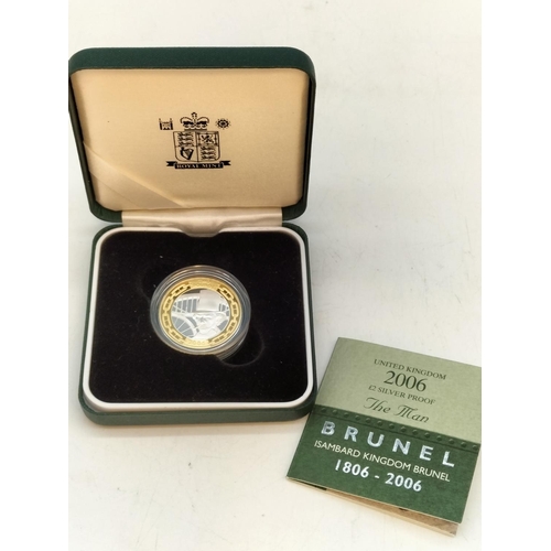 151 - Royal Mint 2006 Silver Proof Two Pound 'Brunel' Coin in Case with C.O.A.